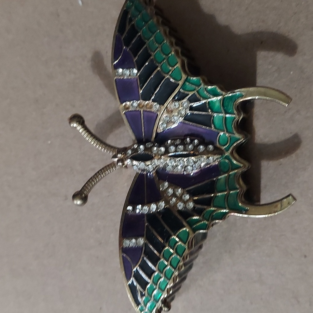 Vintage Butterfly  Inlay Rhinestone Brass Trinket decor Box